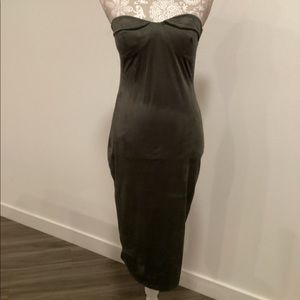 Green velvet strapless stretchy dress